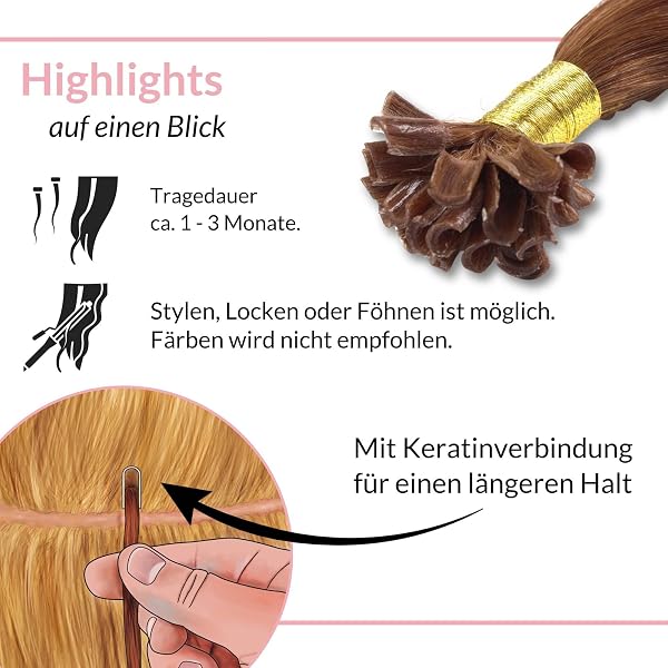 hair2heart Bonding Extensions Echthaar glatt 8/03 Hellblond Natur-Gold - 25 Strähnen 0.5g 60cm, Echthaar Extensions für langanhaltende Haarverlängerung - 5