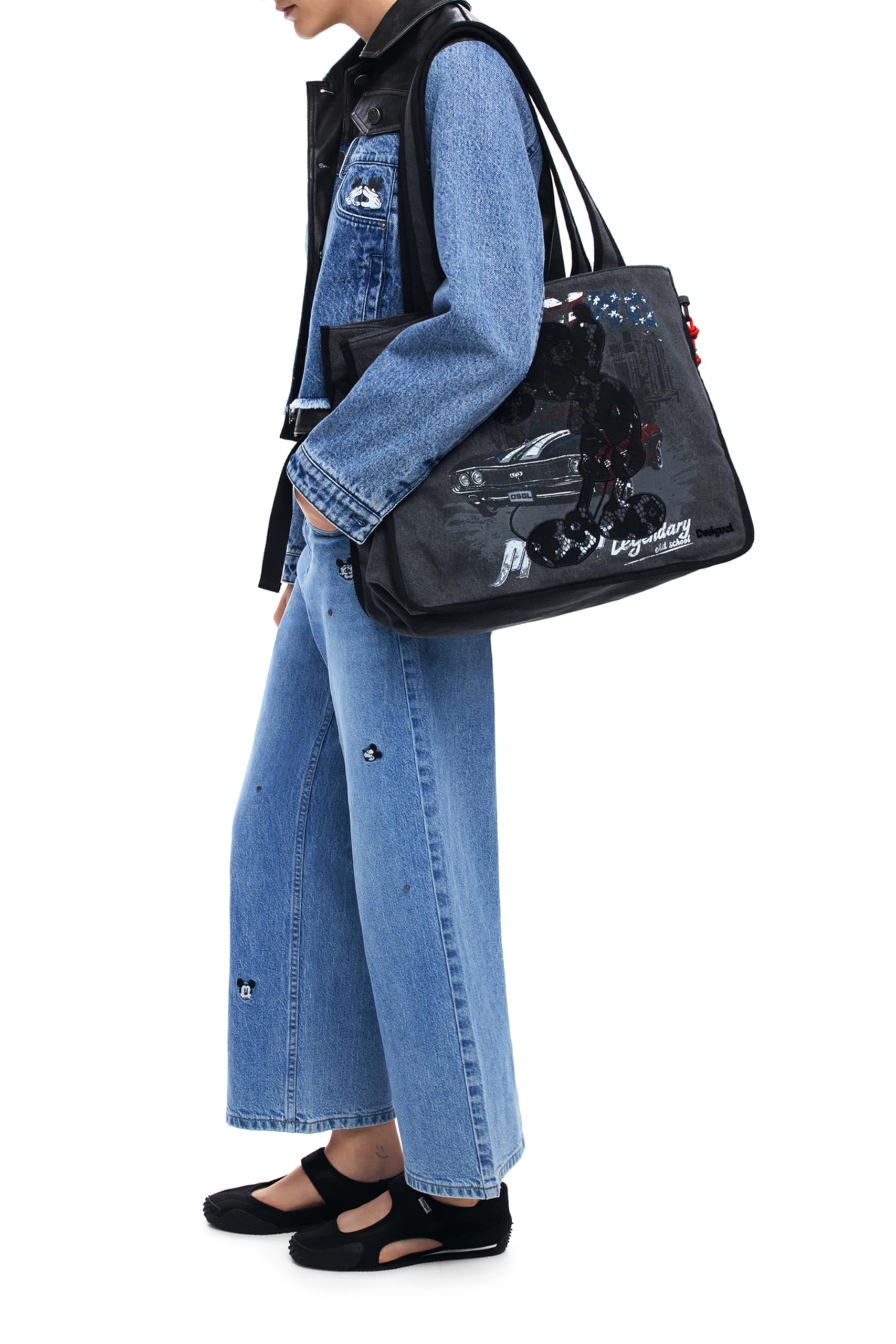 Desigual Unisex's Bag_Mickey SHOPPINGBAG, czarny/biały, jeden rozmiar, czarny/biały, Rozmiar Uniwersalny
