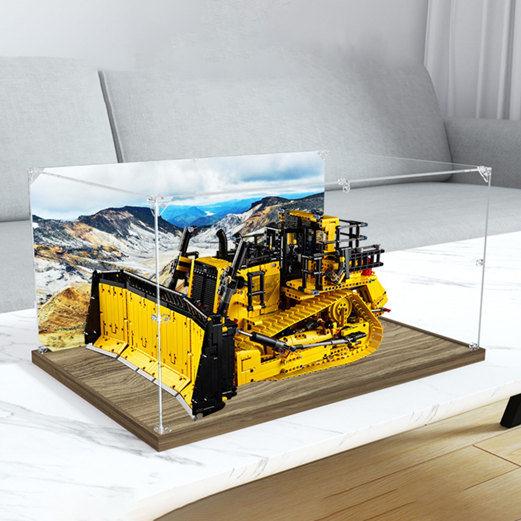 XNSHENGXAN Acrylic Transparent Display Box Compatible to Lego #42131 D11 Bulldozer (23.6*15.7*11.8in), Display Cases for Collectibles,3mm Black Base + Background