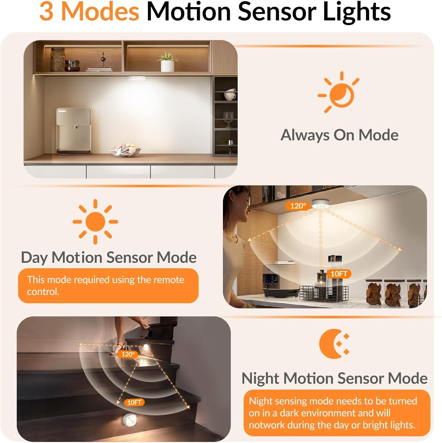 Under Cabinet Lighting, 1500mAh Rechargeable Motion Sensor Puck Lights with Remote, 3 Color Temper, Magnetic Stick on Light, Dimmable Under Counter Lights for Kitchen, Shelf, Stair(6P)