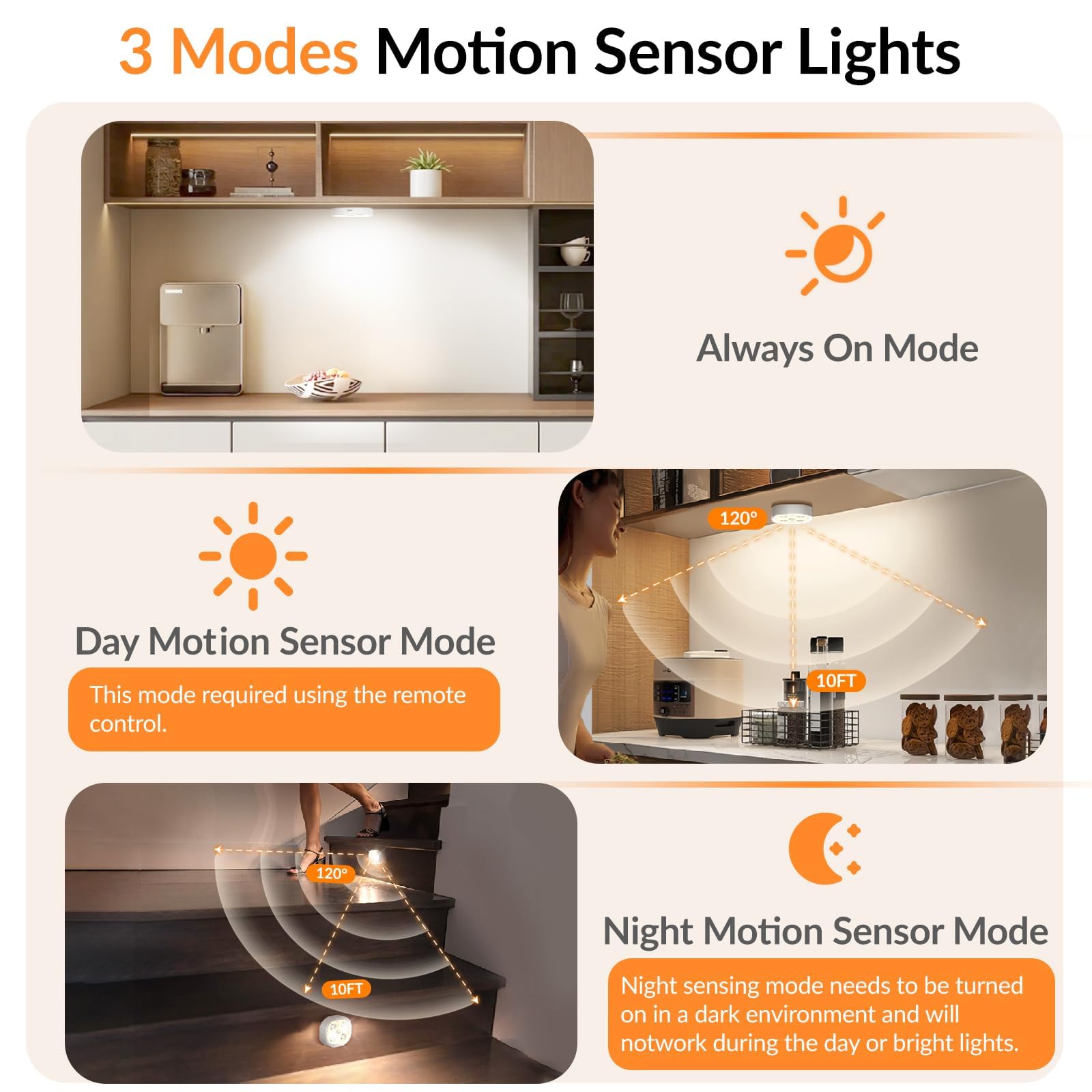 Luz inalámbrica recargable con sensor de movimiento con control remoto, 3 temperaturas de color, batería de 1500 mAh, iluminación LED para debajo del gabinete, luces regulables de armario para