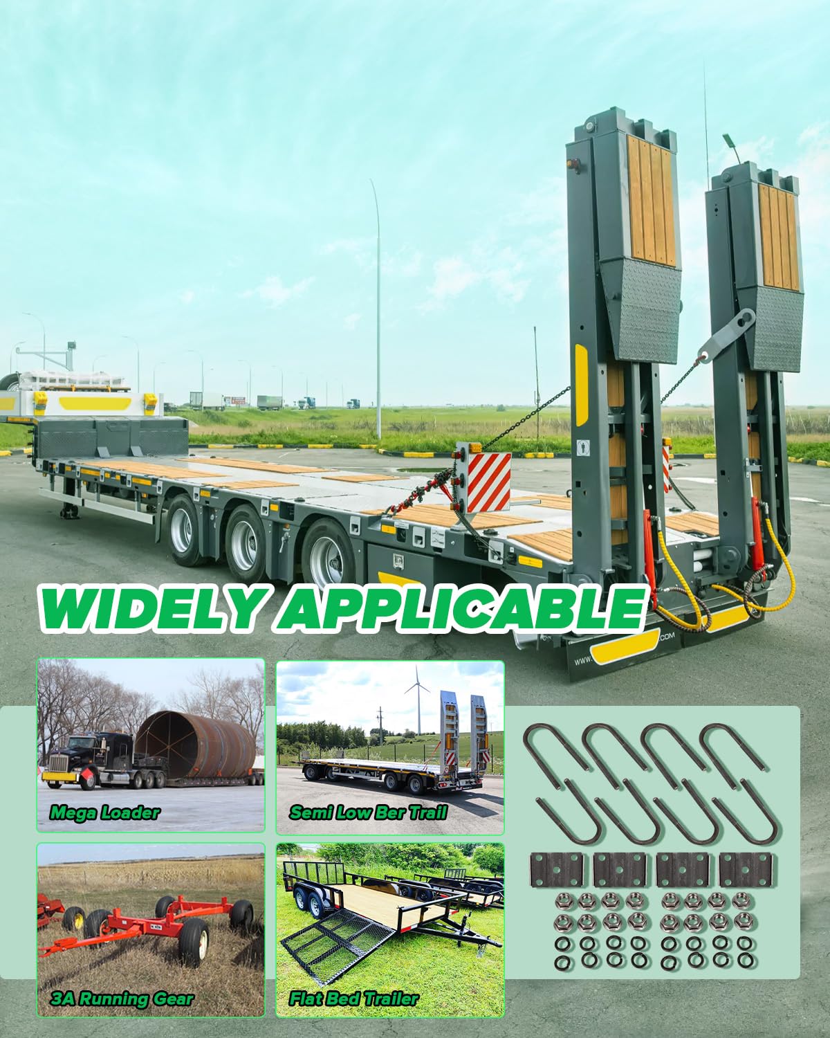 New Trailer Axle Suspension Kit Trailer U Bolt Kit 6 1/4 inch Long Trailer Axle kit 3" Round Axle 1/2" Diameter for Vehicles Trailers Boat Trailer Double Eye Leaf Spring 3500 lbs Trailer Axles