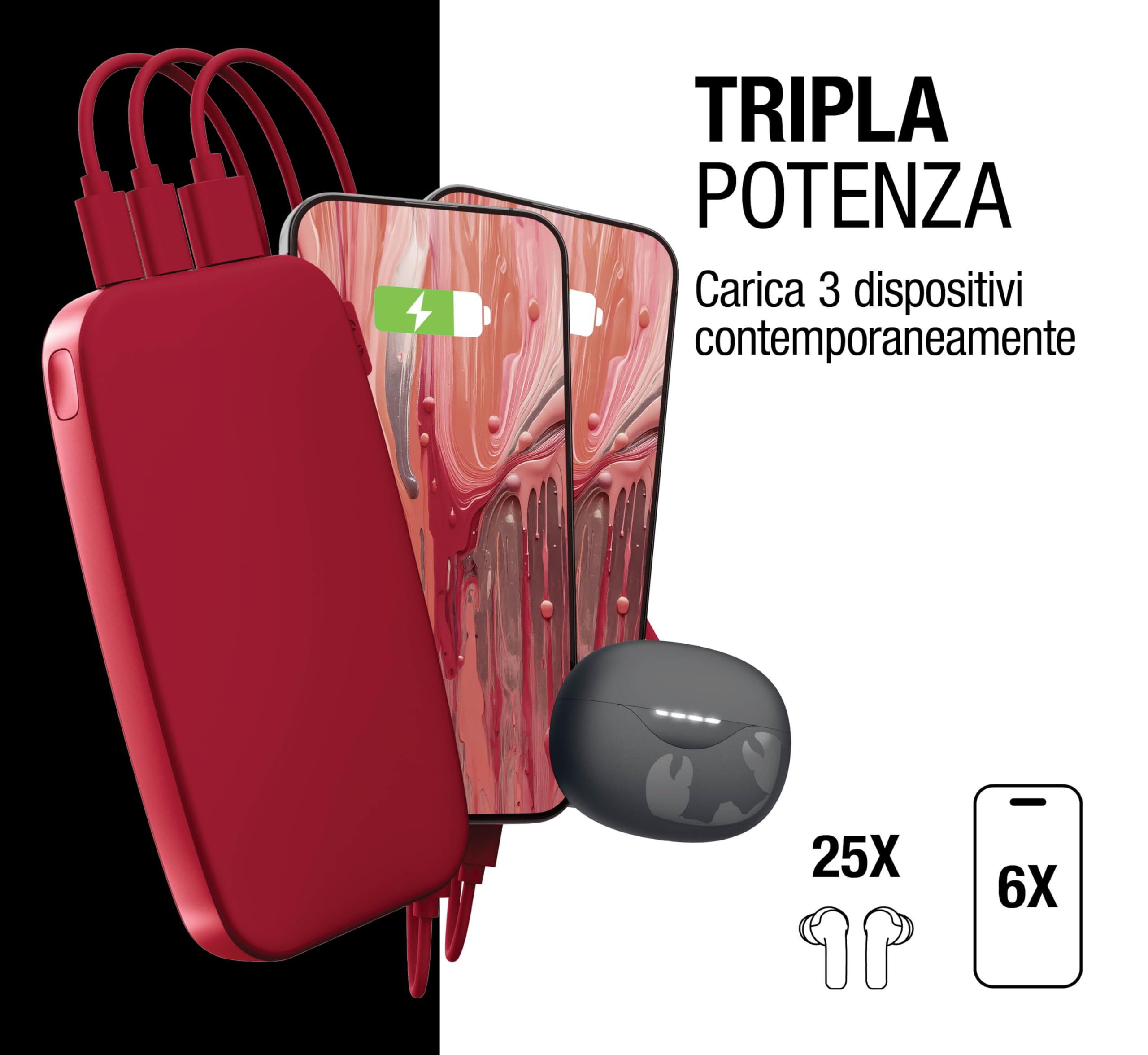 Fresh 'n Rebel Powerbank - USB-C in & out - Ricarica rapida (Fast Charge 20W) - 6 funzioni di sicurezza - Batteria esterna portatile per iPhone e Android (Berry Red, 18000 mAh)