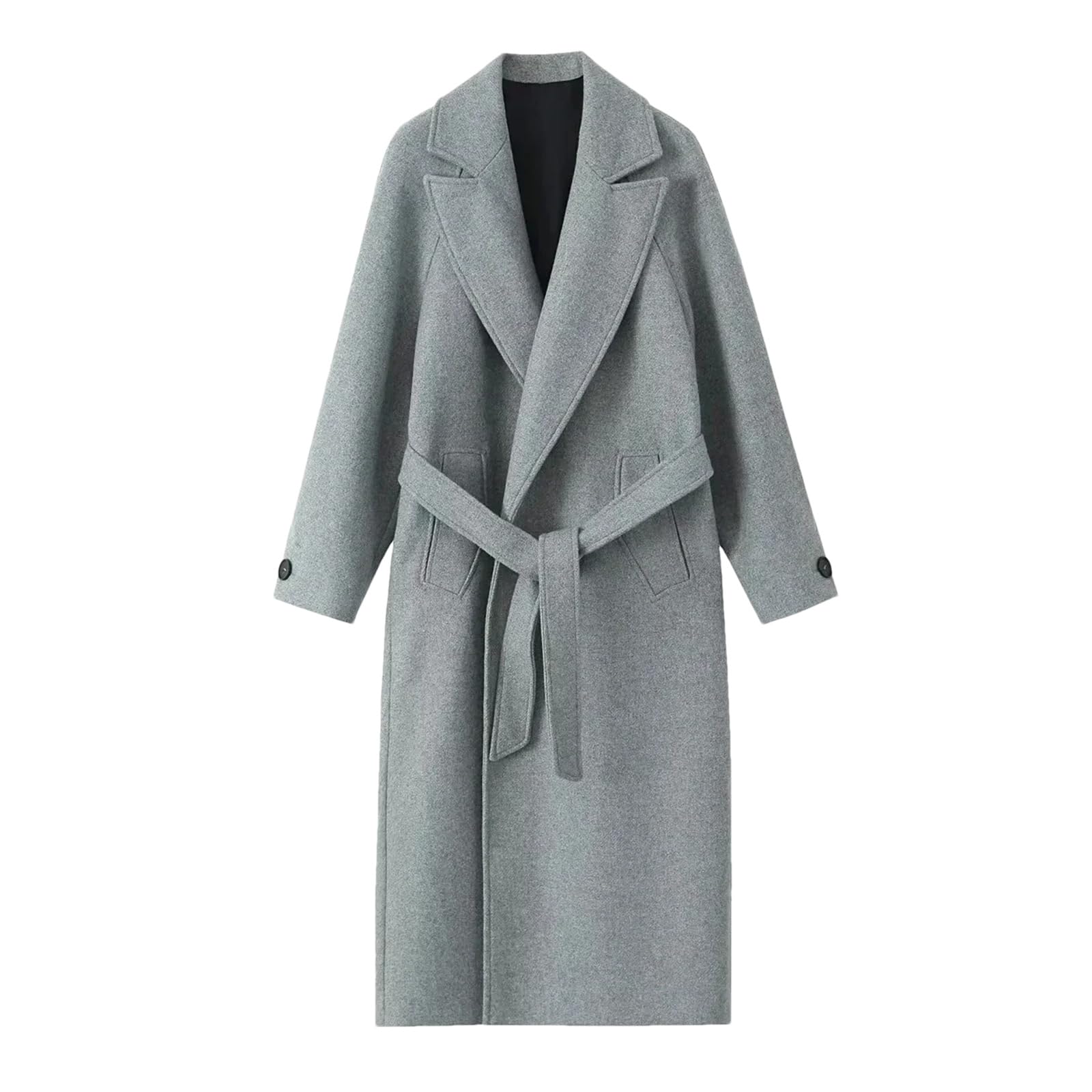 Abrigos largos con cinturón para mujer, abrigos de lana sintética y chaquetas de invierno de mezcla de manga larga elegantes para mujer