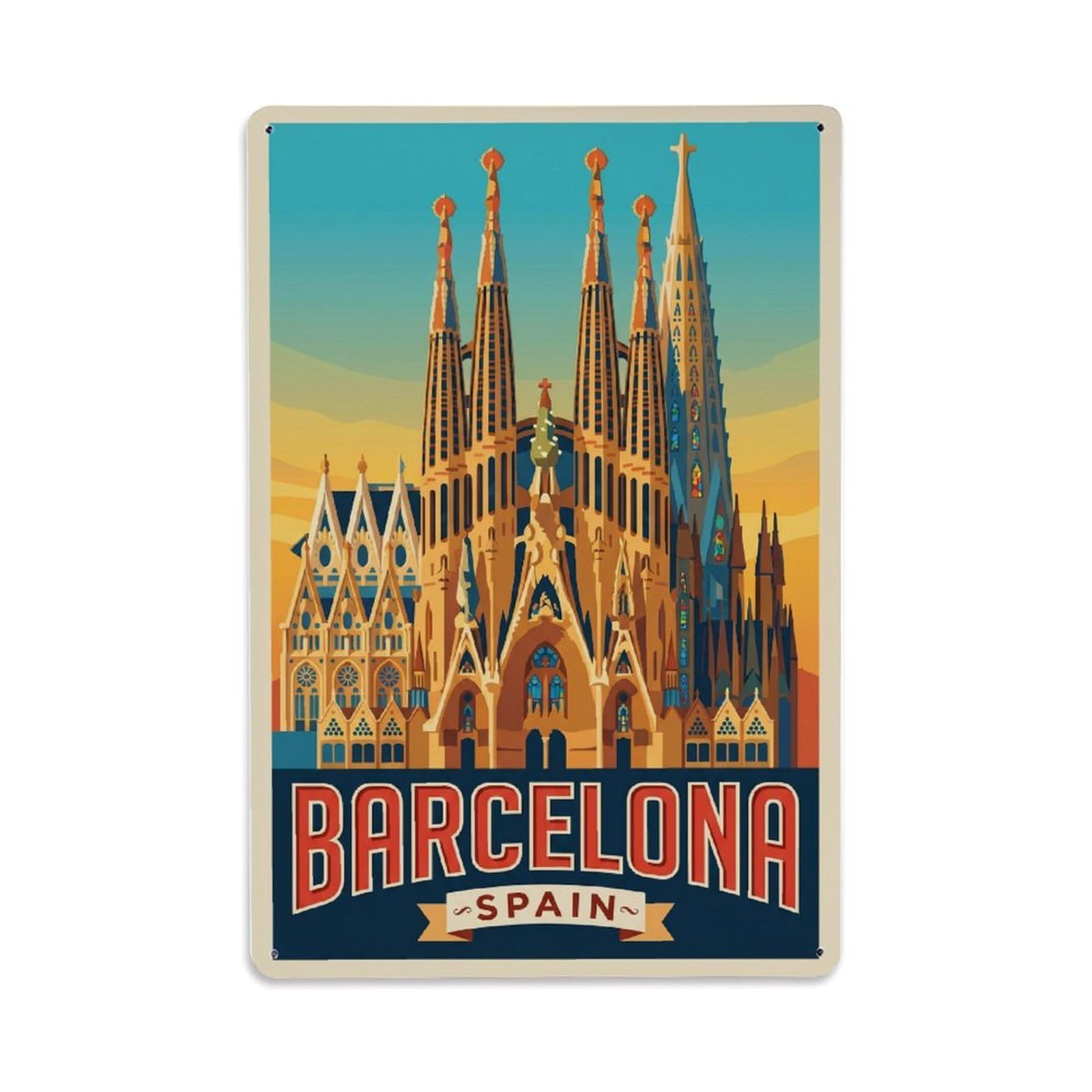 Fqnyr Style Vintage Travel Basilica Spain Majestic Metal Tin Sign Plaque Wall Decor For Cafe, Club Bar, Office, Home Garden Metal Poster 8X12inch