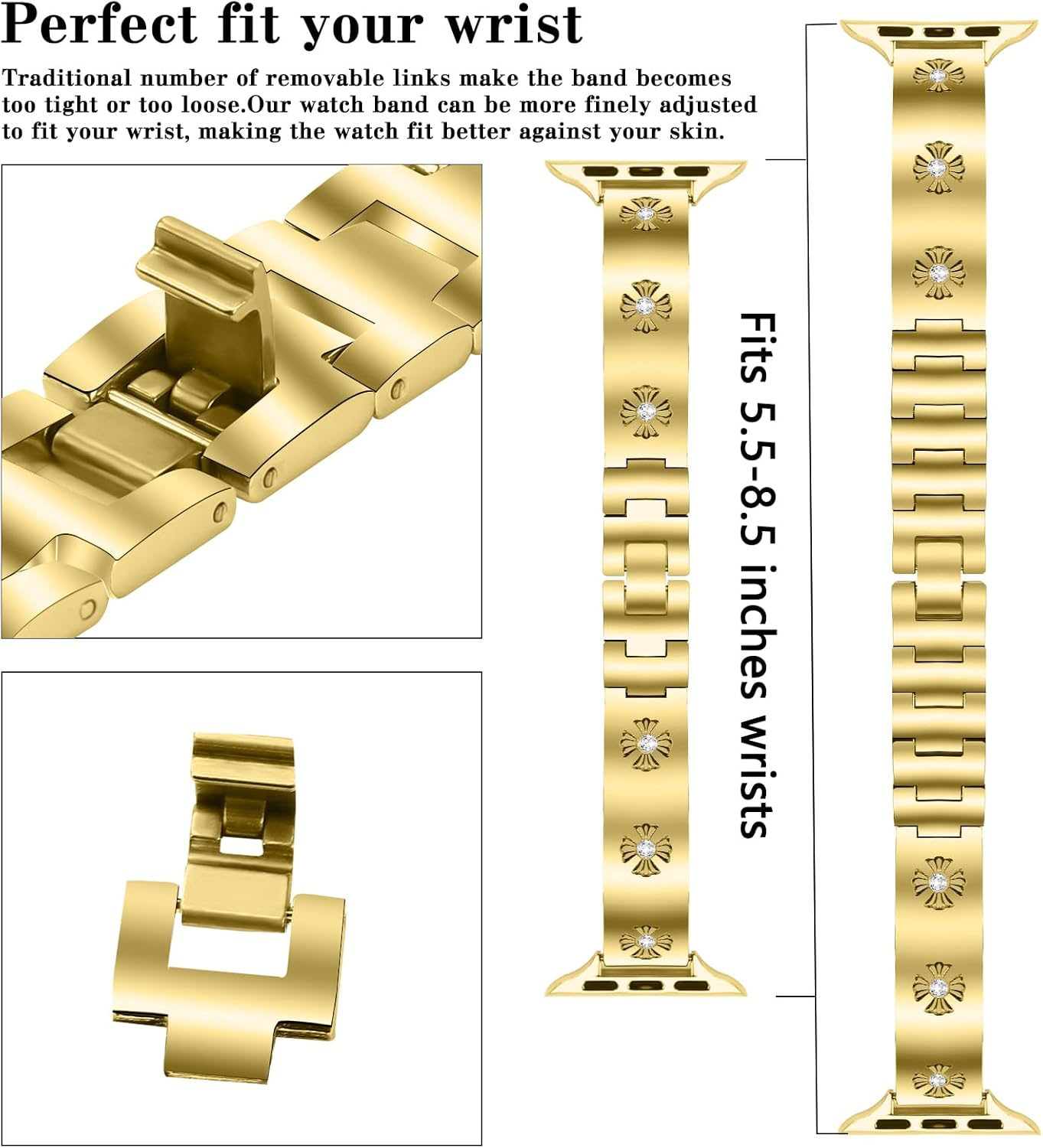 JOYOZY Metal Band Compatible with Apple Watch Band 38mm 40mm 41mm 42mm 44mm 45mm 49mm Fancy Luxury Strap with Sparkle Diamond, Dressy iWatch Bracelet, Cute Daisy Band for Women - Image 3