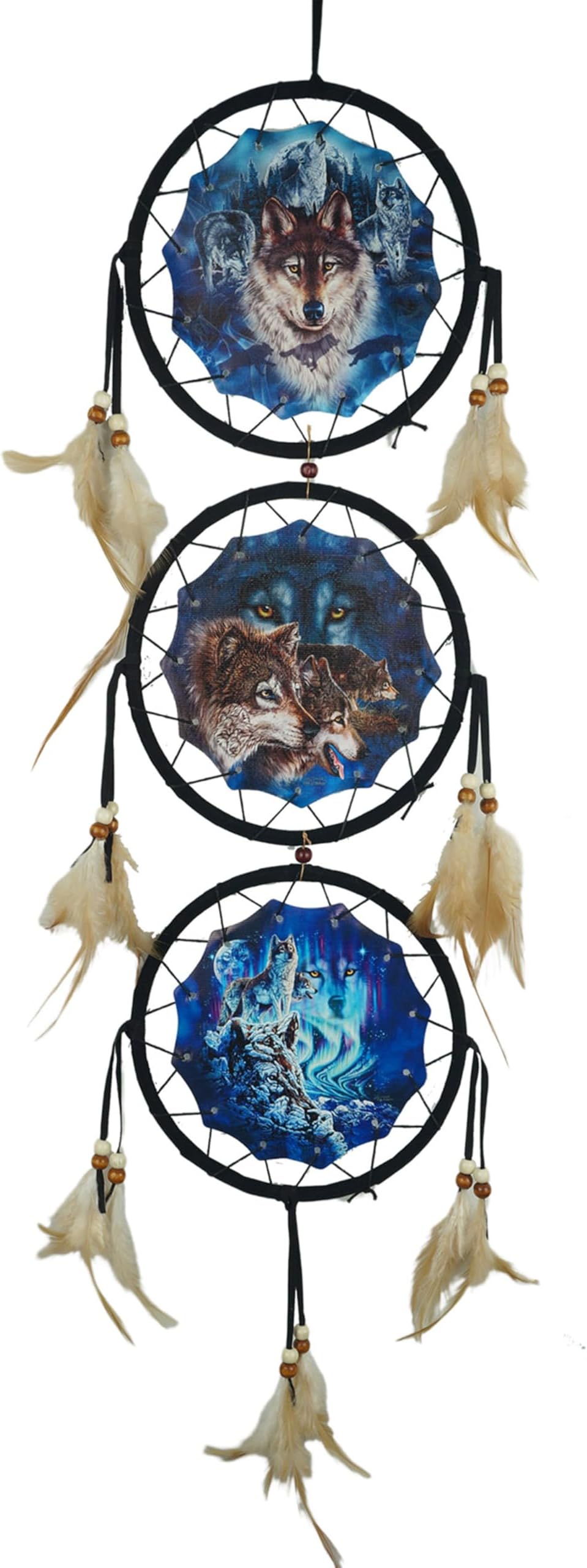 Remorelt Wolf Dream Catchers๏ผ3-Layer Circle Wall Hanging with Different Wolf Art for Wolf Lover Room Decor,Ideal Bedroom Wolf Home Decor,Dream Catcher for Boy Kids(DC01 6Inch Wolves)