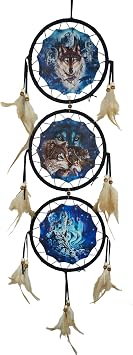 Remorelt Wolf Dream Catchers,3-Layer Circle Wall Hanging with Different Wolf Art for Wolf Lover Room Decor,Ideal Bedroom Wolf Home Decor,Dream Catcher for Boy KidsDC01 6Inch Wolves