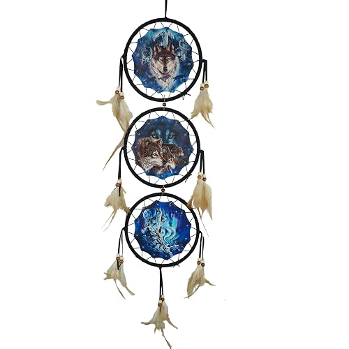 Remorlet Wolf Dream Catchers,3-Layer Circle Wall Hanging with Different Wolf Art for Wolf Lover,Ideal Wolf Gifts,Dream Catcher for Kids，(DC01 6Inch Wolves) - Dc01 6inch Wolves