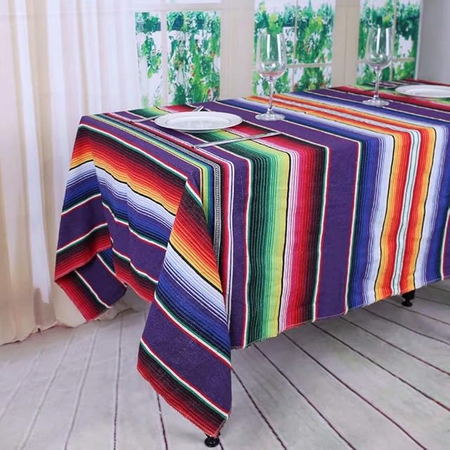 YZEO New Purple Tablecloth 57X102inch(145x260cm) Mexican Table Cover,Purple Stripes Table Cloth,Mexican Style