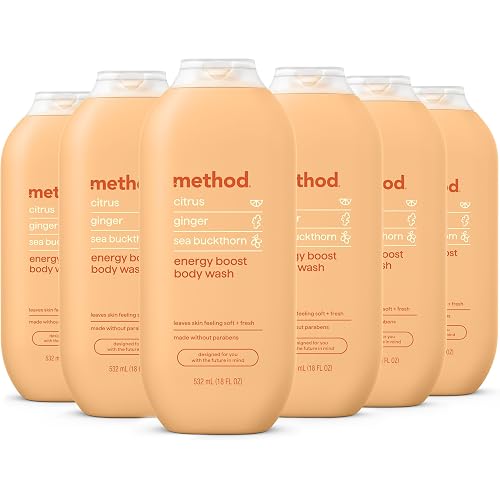 method Body Wash, Energy Boost - Leaves Skin Feeling Soft & Moisturized, Made Without Parabens, Notes of Citrus, Ginger & Sea Buckthorn, 18 fl oz - 6 pack