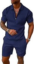 Short Sets for Men 2 Piece Lounge Set Solid Zipper Shirt and Stretch Shorts