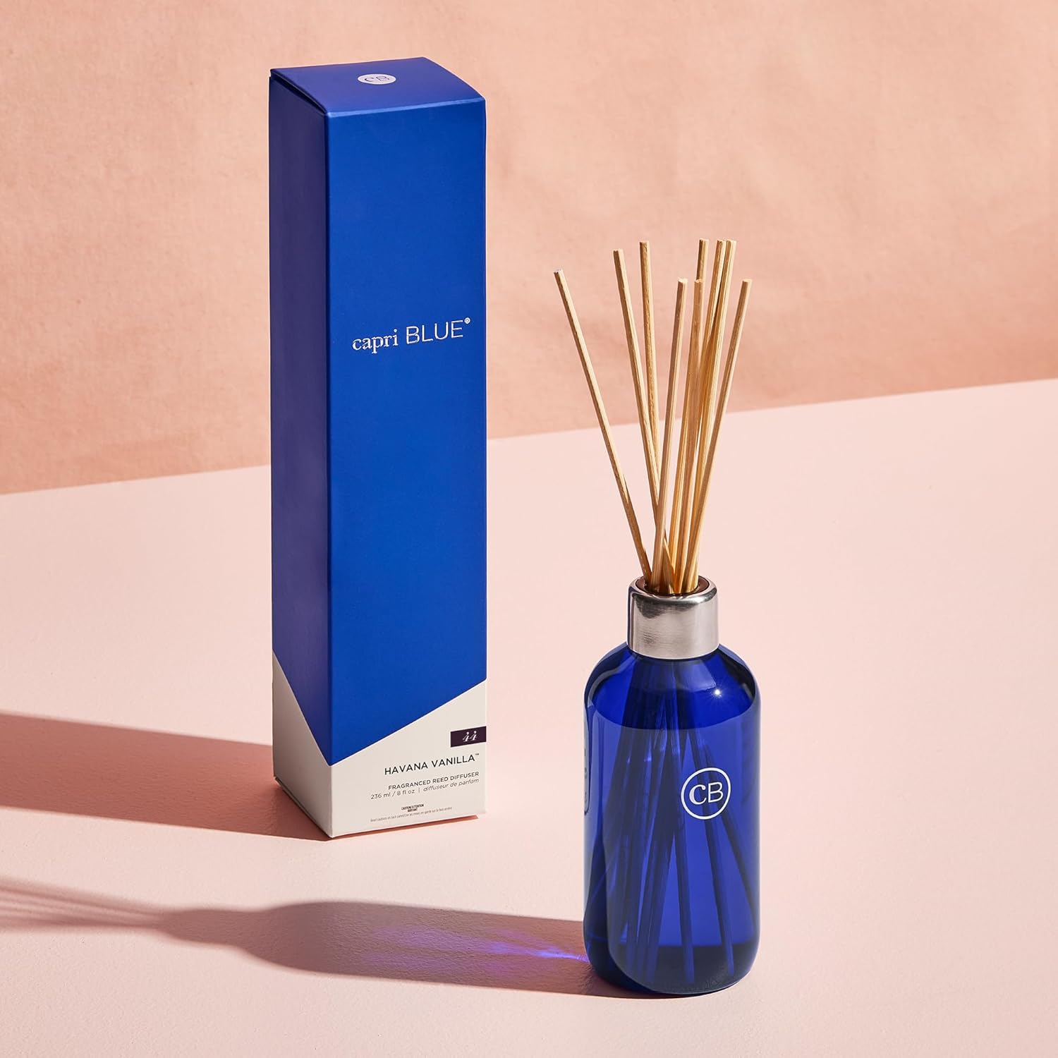 Capri Blue Havana Vanilla Reed Diffuser Set - Includes Reed Diffuser Sticks, Fragrance Oil, and Glass Bottle - Luxury Scented Room Fresheners - Cobalt Blue (8 fl oz)