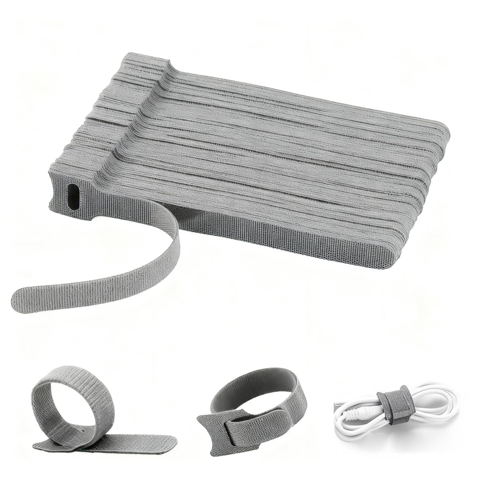 AropaeenGlowry 100-Pack 15cm Reusable Hook & Loop Cable Ties - 12mm Wide Adjustable Cord Organizers (Grey)