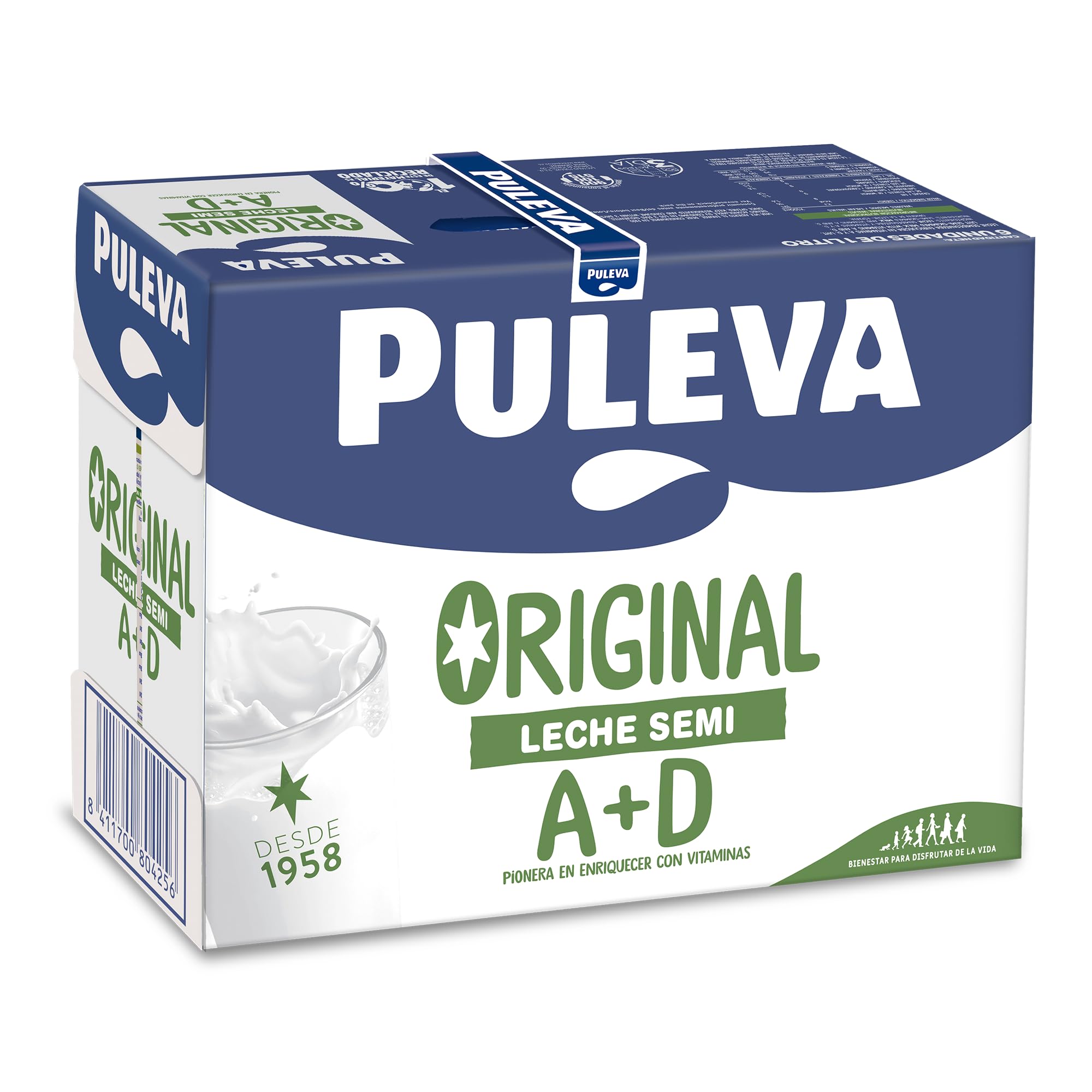 Puleva Original - Leche Semidesnatada con Vitaminas A y D - Sin Azúcar Añadido y Sin Gluten - Brik UHT Pack 6 x 1L — view 3
