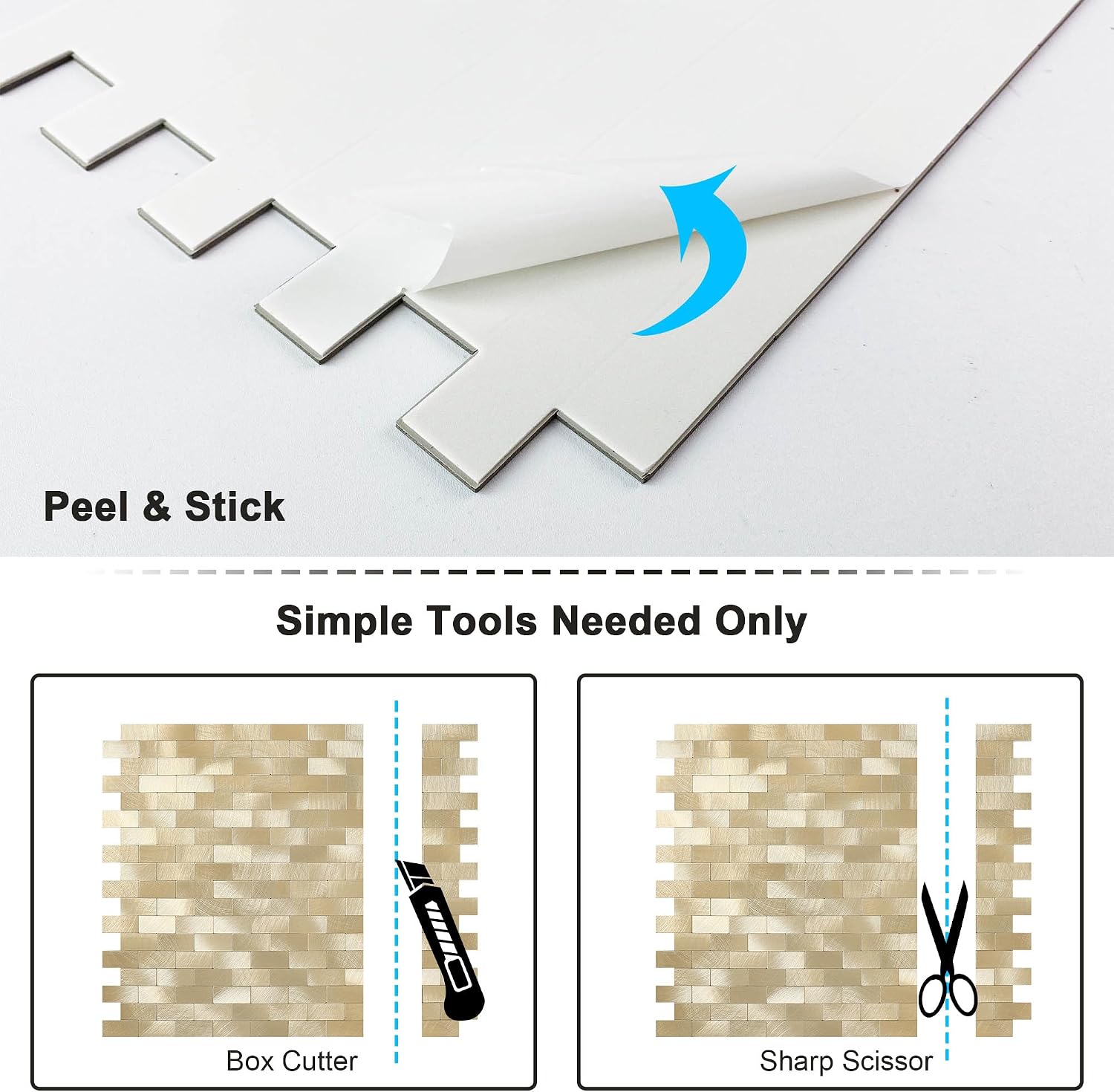 BeNice Peel and Stick Backsplash for Kitchen, Metal Tile Backsplash Peel and Stick Mosaic Tile for Wall Fireplace(Gold New,10sheets)