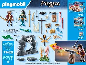 Playmobil 71420 Pirates: Treasure Hunt, Pirate vs. Deeper, an exciting underwater world with a pirate and an morey eel man, fun imaginative role-play, playsets suitable for children ages 4+
