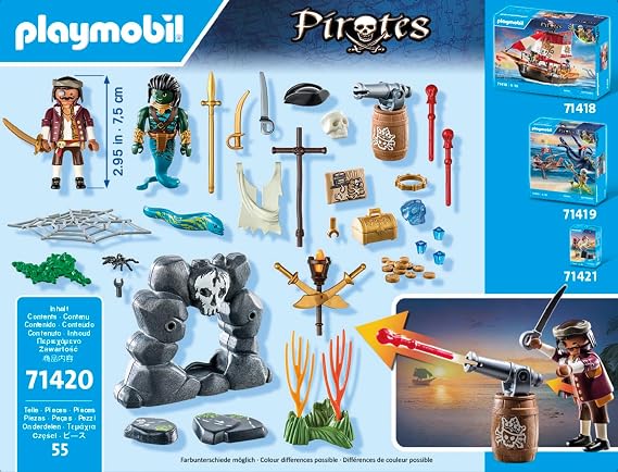 Playmobil 71420 Pirates: Treasure Hunt, Pirate vs. Deeper, an exciting underwater world with a pirate and an morey eel man, fun imaginative role-play, playsets suitable for children ages 4+