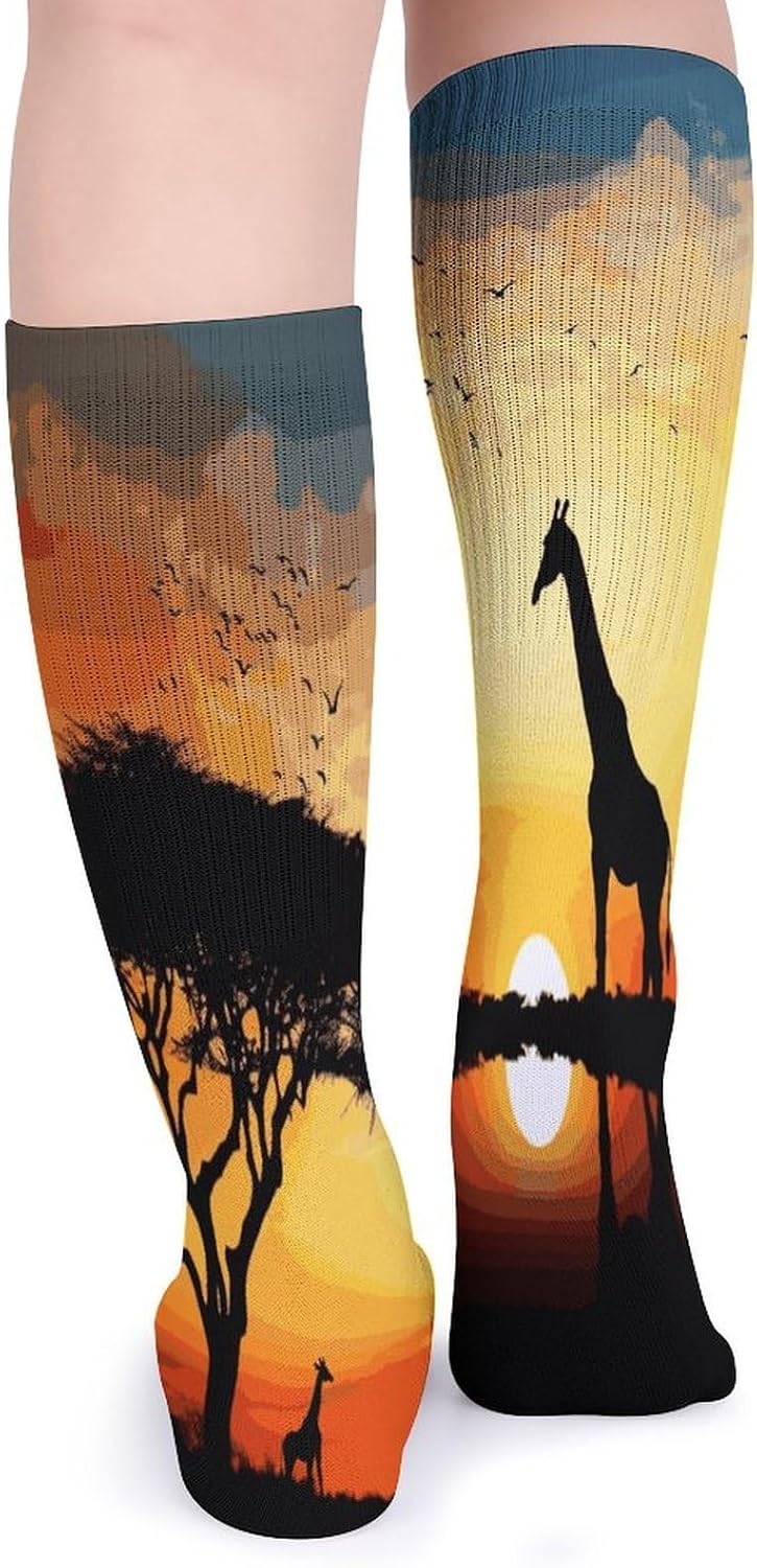 Giraffe Sunset Stocking - Cute Casual Long Athletic,Crew Sock for Men Women,Running Socks Soft Breathable for Gift