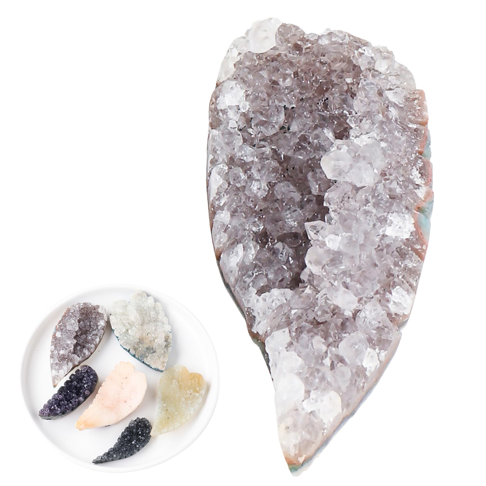 Ranana Crystal Cluster Ornaments - Geode Cluster Crystals Healing Stones Ornaments,Crystal Cluster Geode Decoration Gemstone Specimen DIY Leaves Carving Crystals Cluster