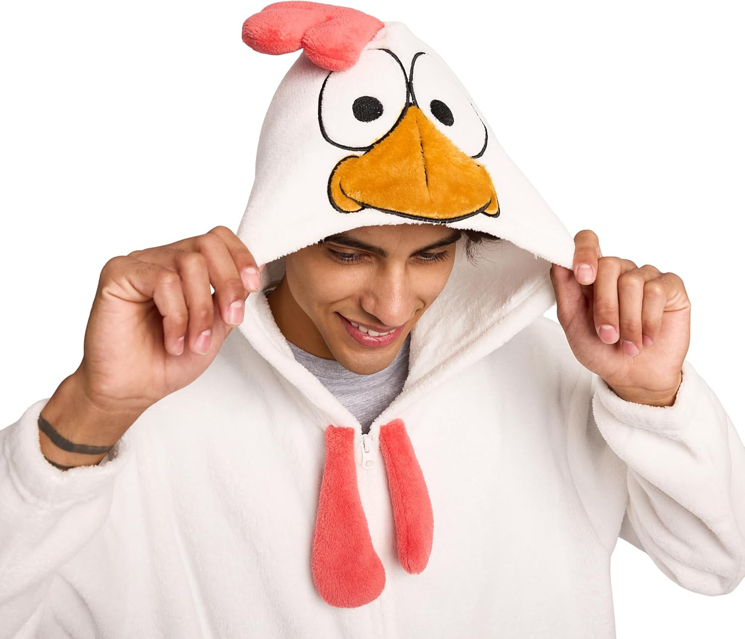 Bioworld Rooster Adult White Long Sleeve Hooded Kirugumi Cosplay Onesie Costume Suit - Image 2