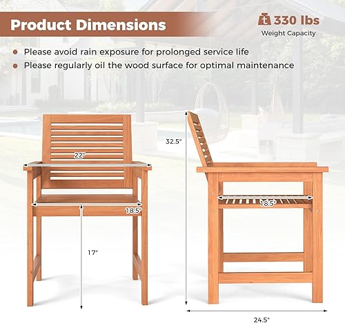 Miniatura 3 de Tangkula Juego de 4 sillas de patio, sillas de comedor de madera para exteriores con respaldo inclinado y asientos de listones, sillones para