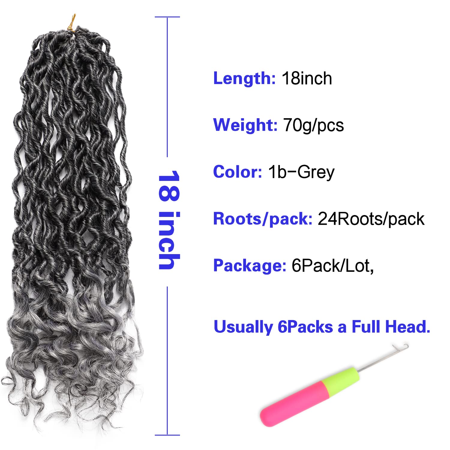 6 Packs 18 Inch Goddess Locs Crochet Hair Wavy Curly Faux Locs Crochet Hair Pre Looped Crochet Synthetic Braids With Curly Ends Crochet Faux Locs for Black Women Extensions