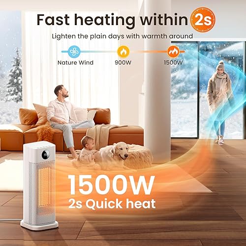 Miniatura 2 de BURLAN Calentador de espacio para uso en interiores, calentador eléctrico portátil para dormitorio, calentador eléctrico PTC de 1500 W con
