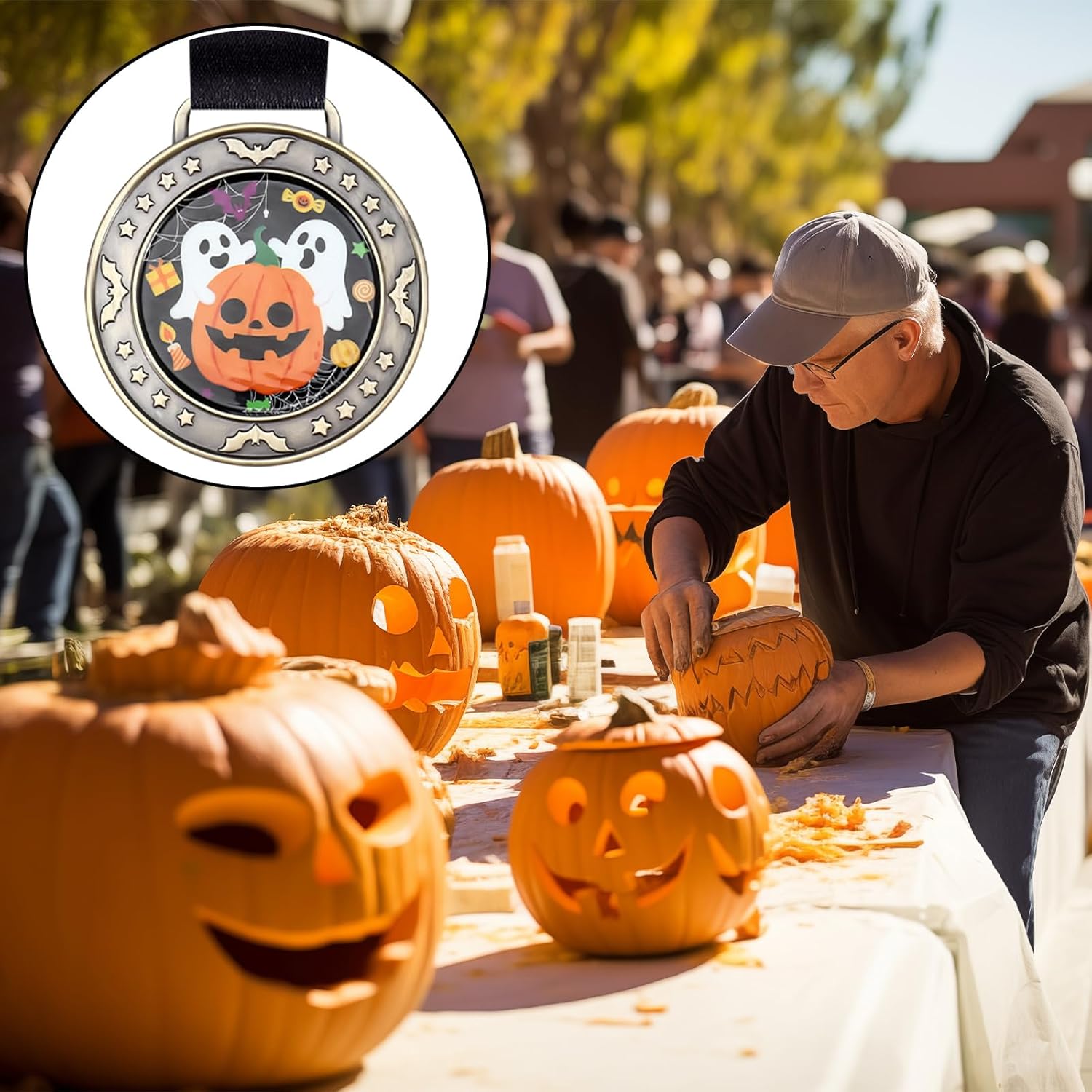 30 Pcs Halloween Medals Bulk 2.5" Ghost Pumpkin Award Medals with Ribbon Metal Funny Ghost Trophy Award for Halloween Party Contest Prizes