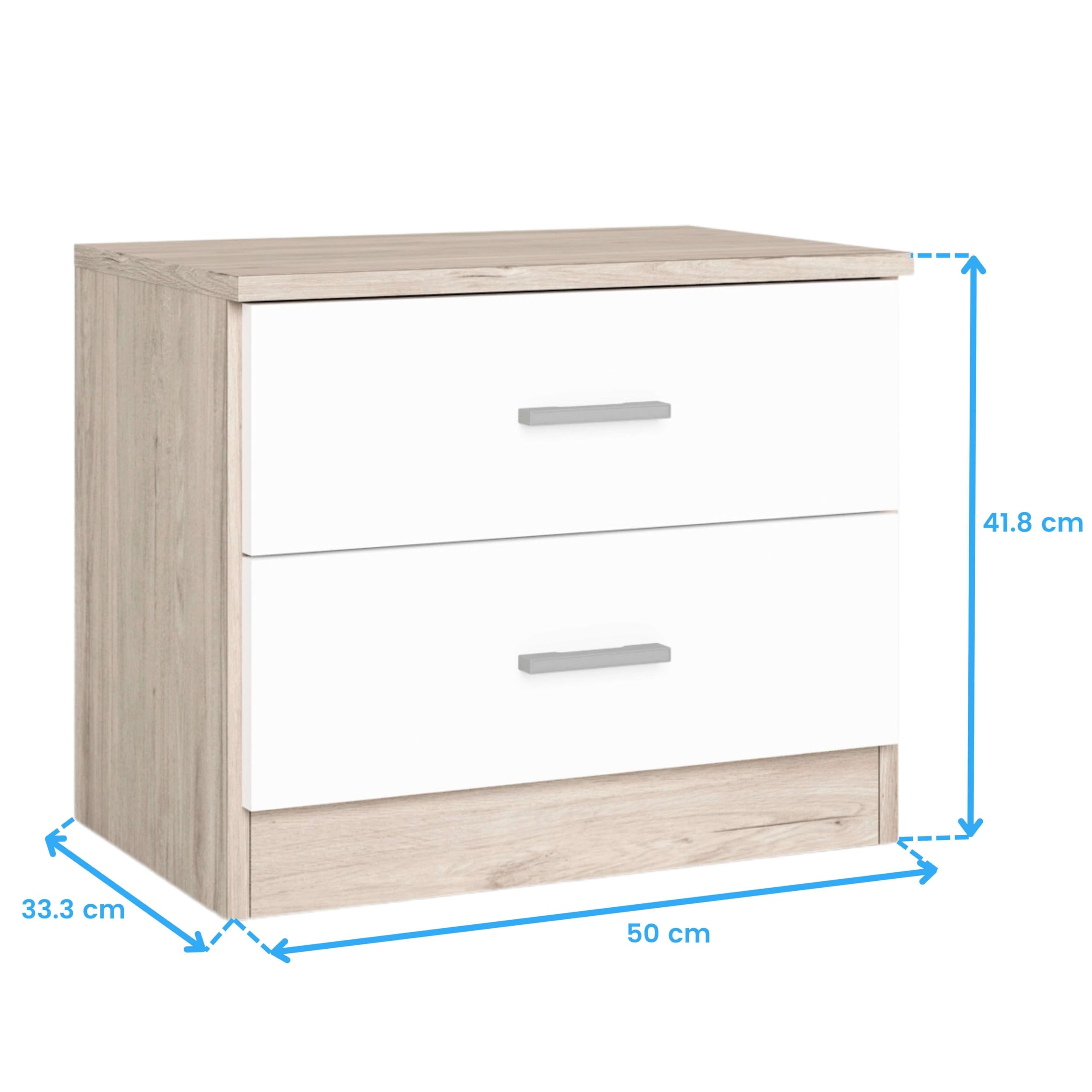 Miroytengo Pack Muebles Dormitorio con cabecero, cómoda y mesita Noche 2 cajones en Blanco Mate y Sahara