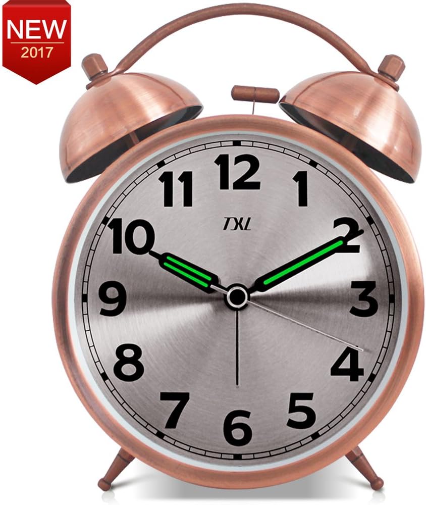 Alarm Clock Twin Bell Quartz Analog 4.5" Bedside Desk Clock Loud Alarm Night Light Travel Clock for Heavy Sleepers/Kids Bedroom Red
