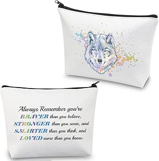 CMNIM Wolf Gifts Makeup Cosmetic Bag Gifts for Wolf Lovers Inspirational Wolf Zipper Pouch Travel Bag (Wolf Makeup Bag White)