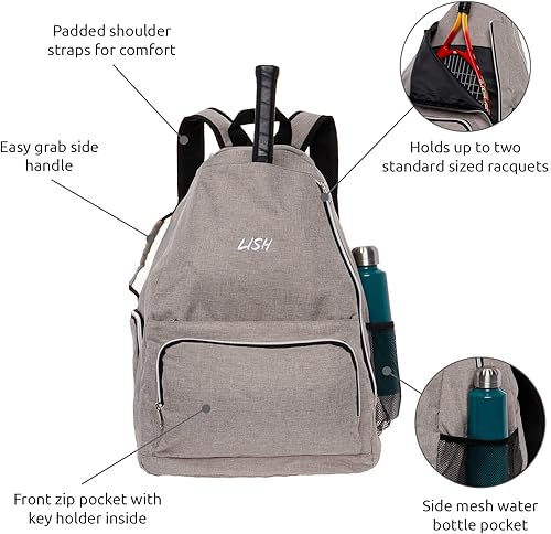 Miniatura 3 de LISH Game Point - Mochila de tenis con compartimento para zapatos, bolsa de equipo para tenis, raquetbol, squash