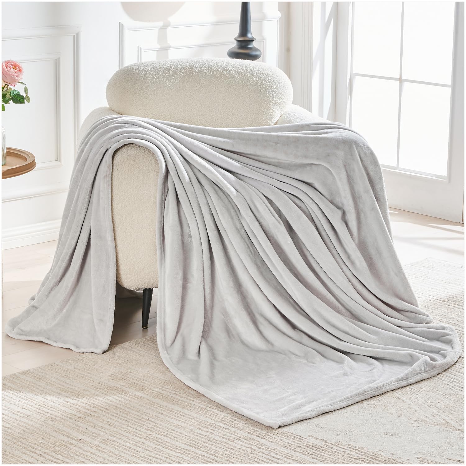 GC GAVENO CAVAILIA Sherpa Fleece Throw Blanket Double 150x200 Cm | Flannel Snuggle Blanket | Silver