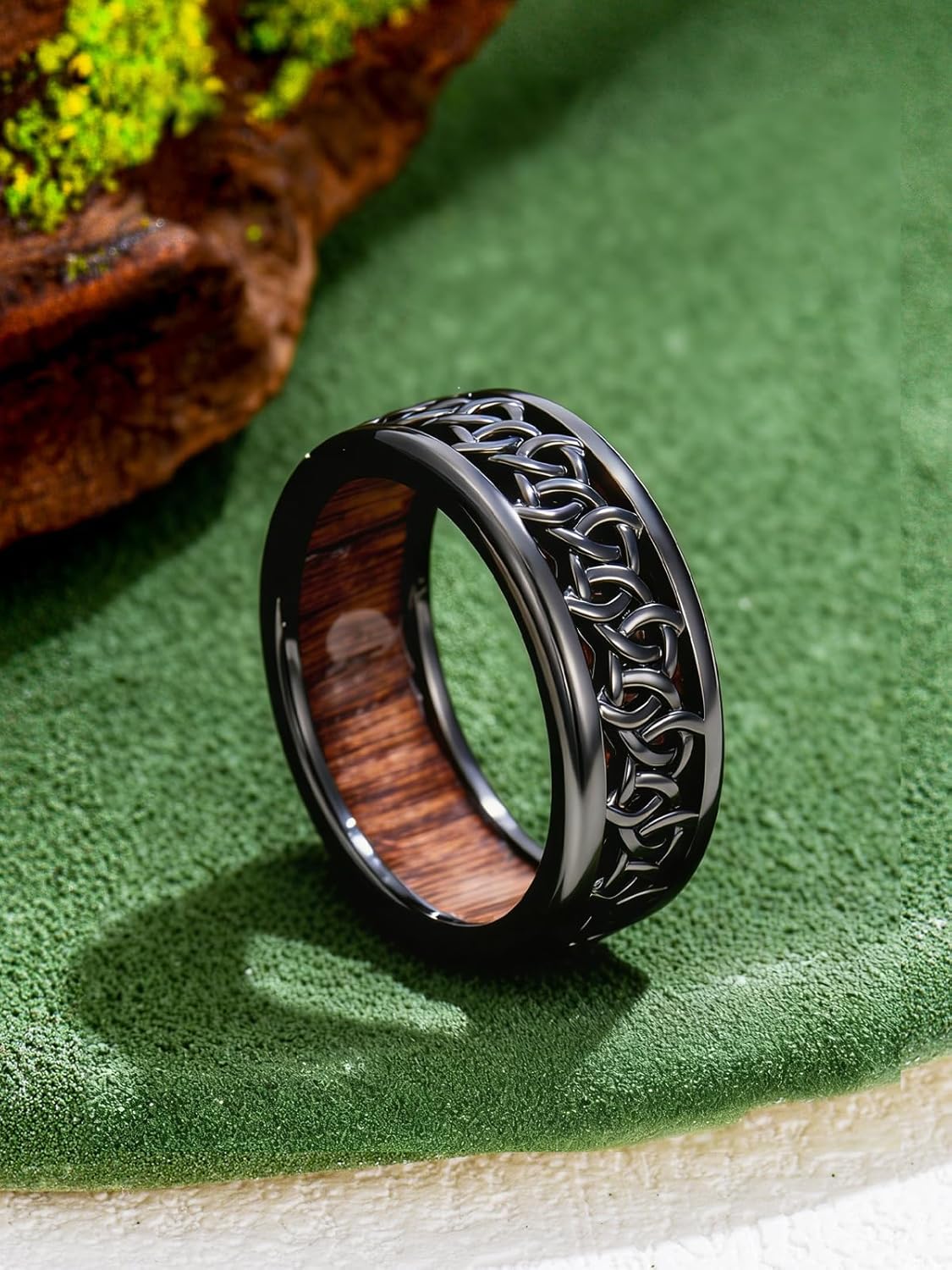 Wooden Celtic/Cross Ring 925 Sterling Silver Wedding Band Wood Mens Rings Engagement Ring Jewelry Gift for Men Women Size 8-14