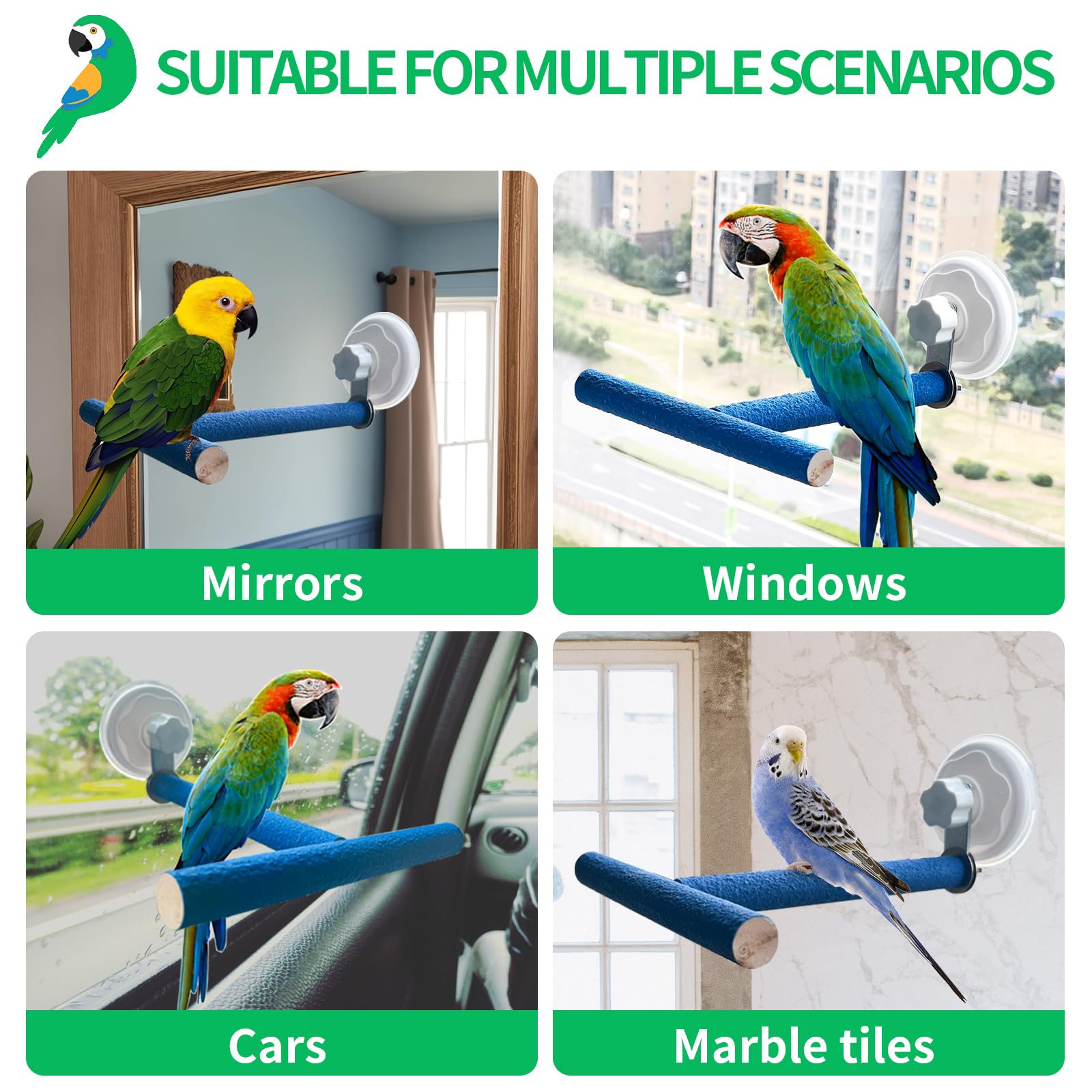 FlidRunest Movable Bird Perch Stand with Suction Cup for Window/Mirror/Car/Shower, Quartz Sands Wood Bird Training Perch Stand for Parrot Parakeet Cockatiel Conure Budgie Lovebird - image 6