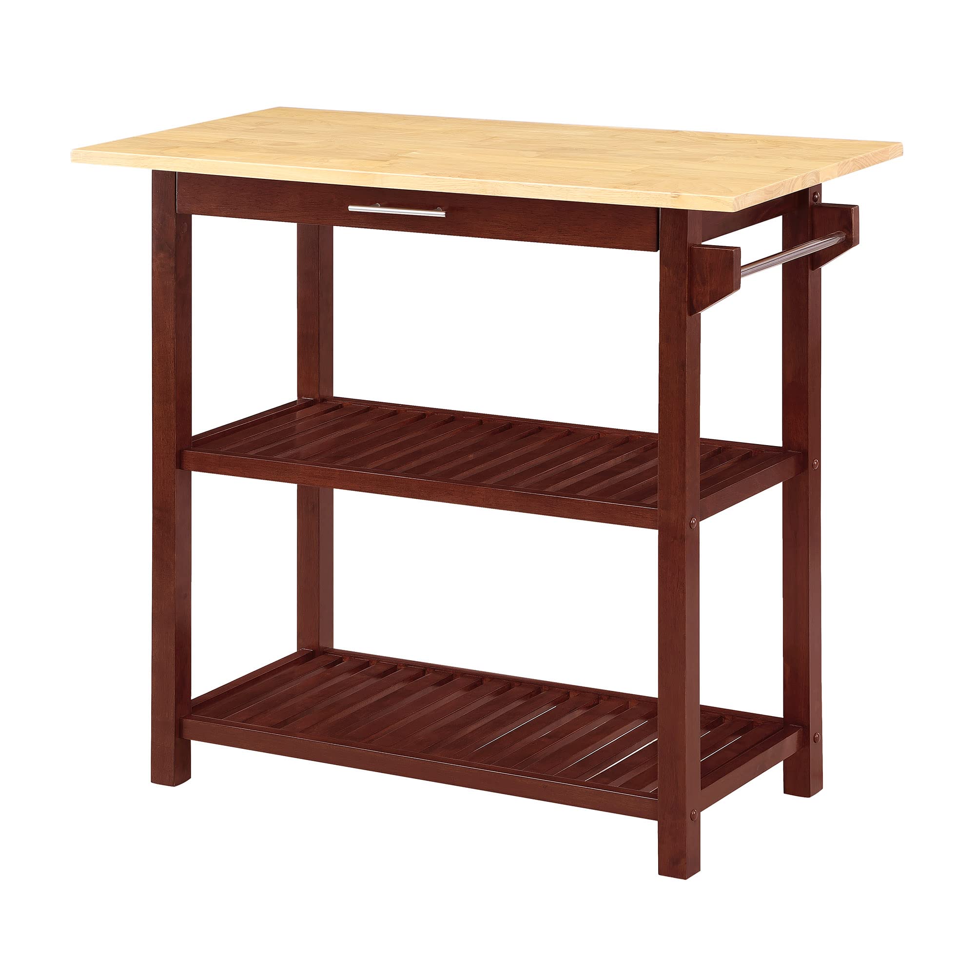 Convenience Concepts Designs2Go 3 Tier Butcher Block Kitchen Prep Island 40" - 3 Tier Modern Cooking Cart with Drawer, Food Serving Station for Kitchen, Dining Room, Mahogany