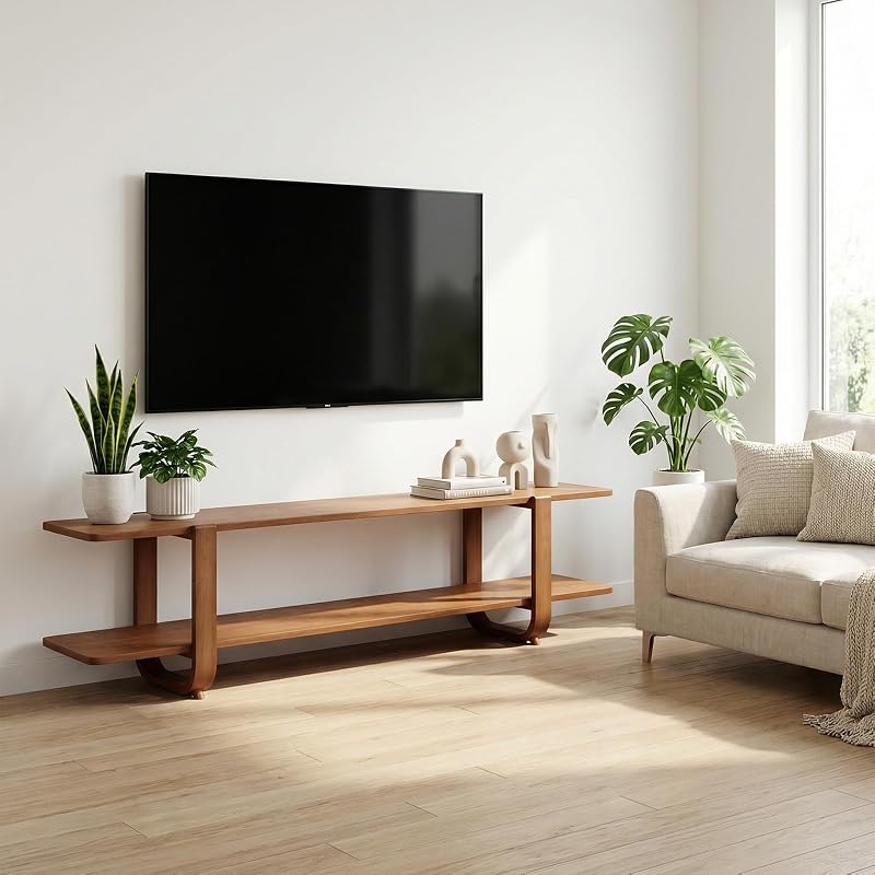 55" TV Stand, TV Console Table Entertainment Center for Living Room, Walnut image 6