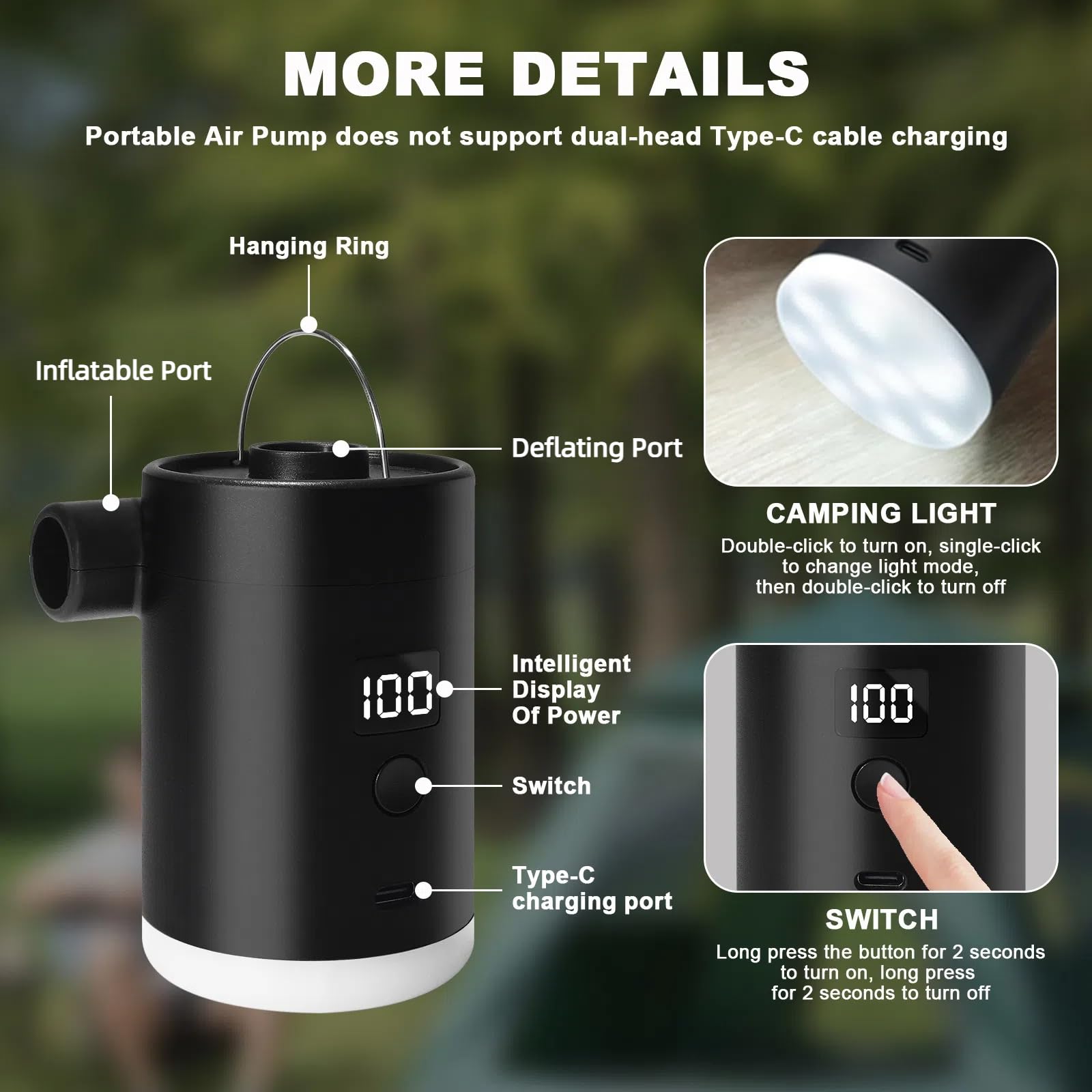 Pompa Elettrica Ad Aria Con Batteria: Batteria Ricaricabile 4000mAh Leggera E Ultra-Rapida Per Gonfiare Sgonfiare Mini Pompa Ad Aria Elettrica Portatile Con Lampada Da Campeggio Per Materassini