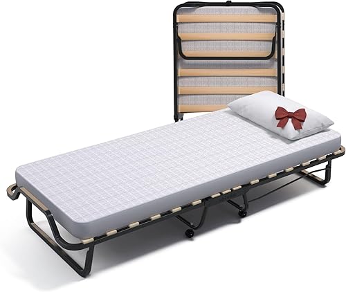 Cortassa Soluko Lit Pliant Type Camp 80x200 avec Sommier à Lattes, Matelas Confo