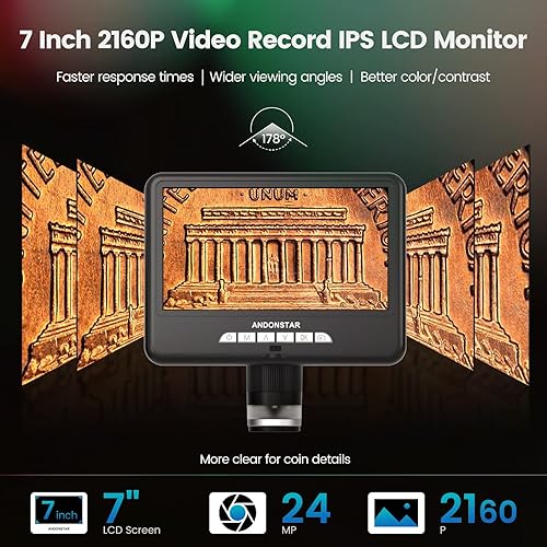Miniatura 2 de Andonstar Microscopio digital HDMI AD207S con pantalla LCD de 7 pulgadas, microscopio de soldadura, microscopio de moneda para monedas de error, kit