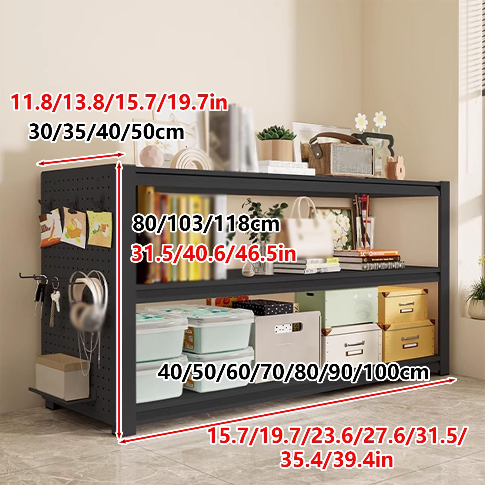 Scaffale Cucina Salvaspazio Ripiani Regolabili Elevata Capacità Di Carico, Scaffale Metallo con Pannello Forato, Scaffalatura Stile Minimalista per Soggiorno Ufficio Bagno(50x40x118cm)