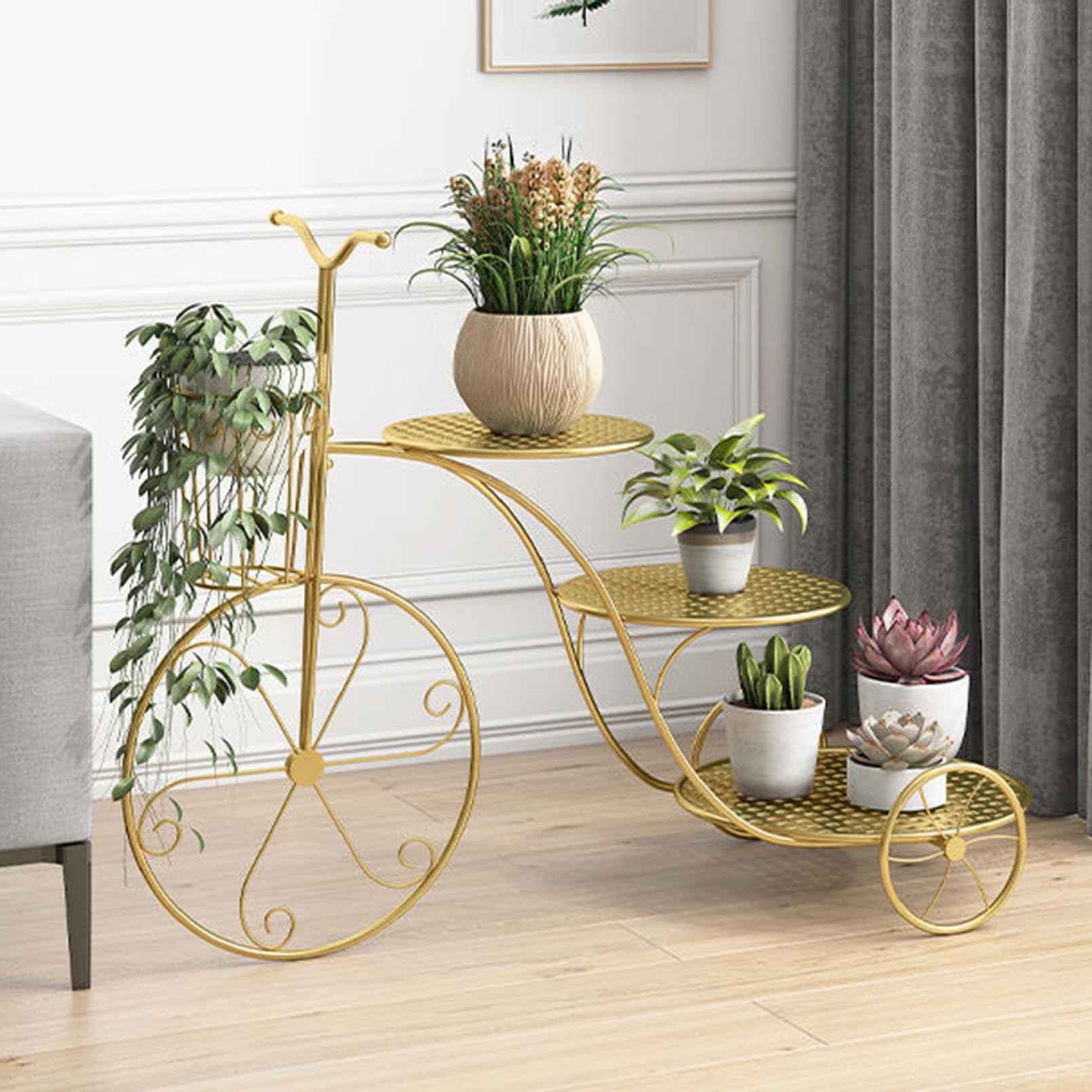 Présentoir de fleurs de tricycle artistique en fer forgé haut de gamme