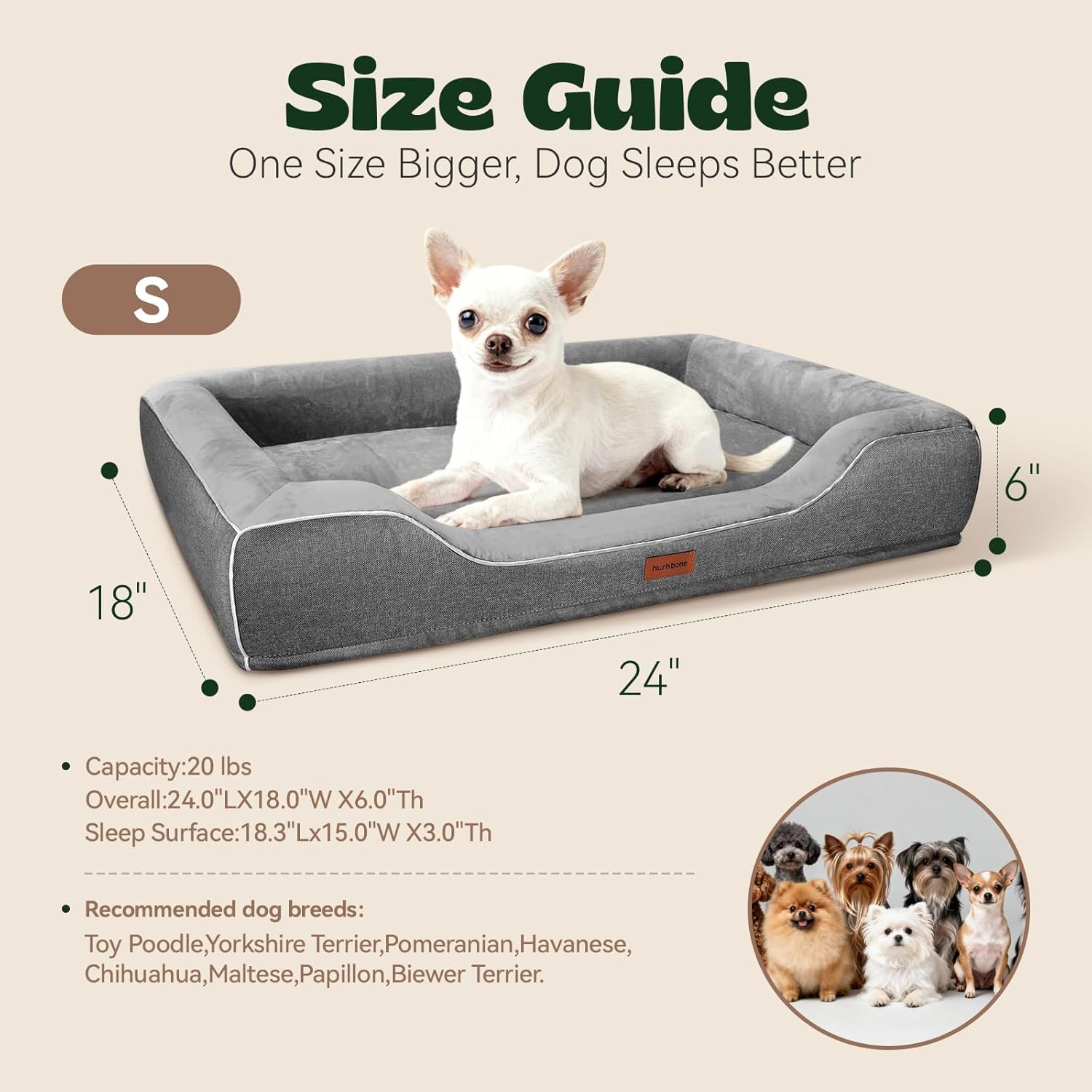 Orthopedic Dog Bed for Small Dogs,Cooling Gel Memory Foam Pet Sofa with Removable Washable Cover,Egg Crate Foam Bolster,Waterproof,Joint Pain Relief,24"x18"x6",Dark Grey