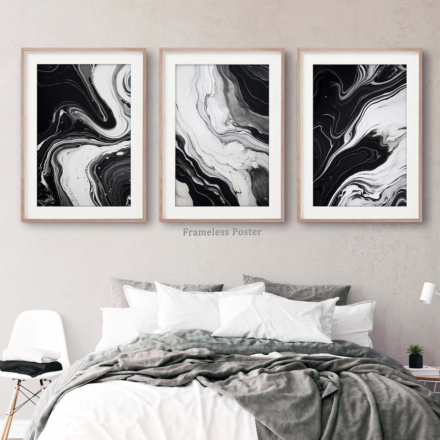 Black and White Marble Wall Art Abstract Painting Canvas for Living Room Bedroom Decor - Gray Poster Set of 3 No Frame 16x24inch