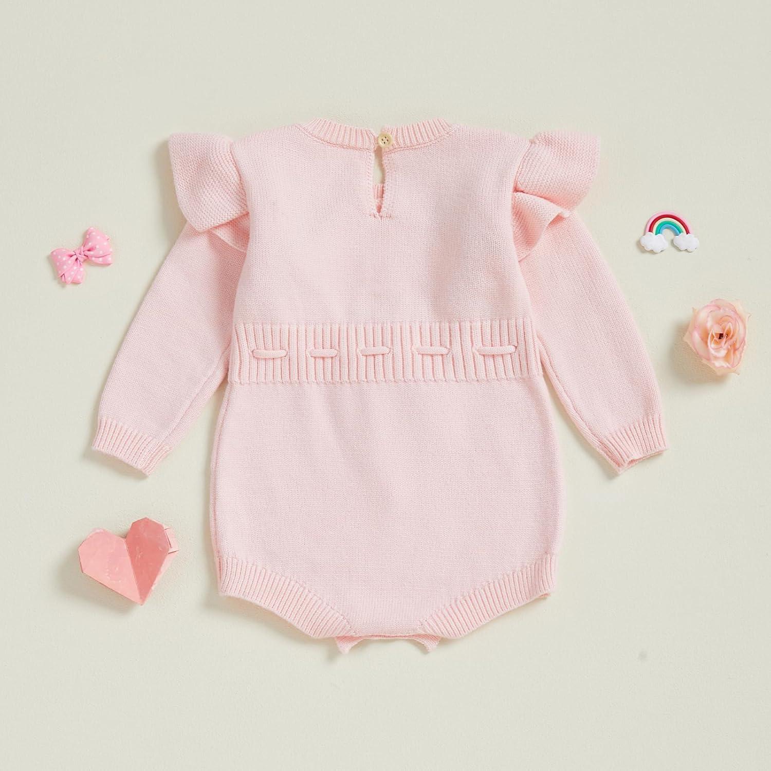 BULINGNA Baby Girl 1st 1/2 Birthday Outfit Long Sleeve Knit Letters Donut Embroidery Romper Sweater Fall Birthday Clothes - Image 5