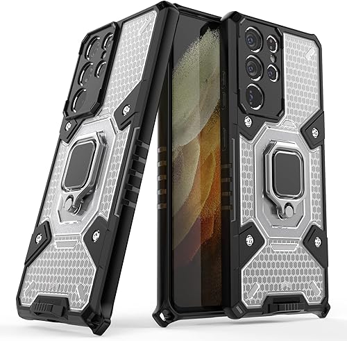 Asuwish Funda de teléfono para Samsung Galaxy S21 Ultra 5G con protector de pantalla de vidrio templado y soporte de anillo, accesorios para celda
