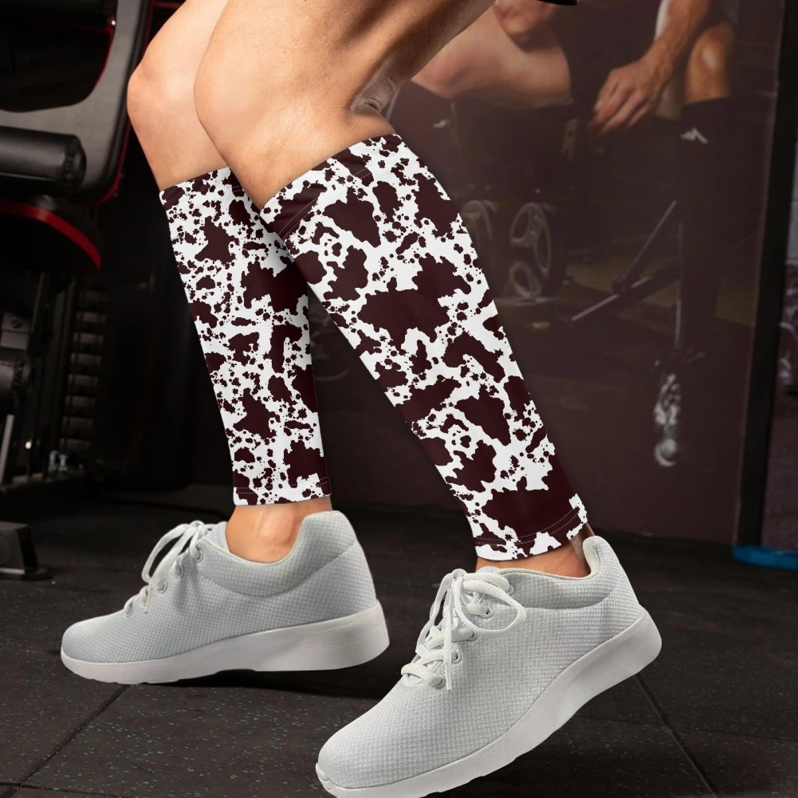TOADDMOS Brown Cowhide Print Calf Compression Sleeve Elastic Leg Support for Shin Splint Relief, UPF 50+ Sports Leg Sleeves