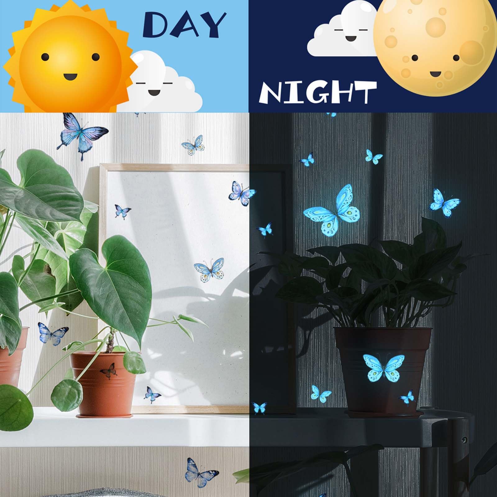 Adesivi Murali Luminose Fluorescenti al Buio, Stickers Murali Farfalla Decorazioni Parete Effetto Notte per Camera da Letto Soggiorno Cameretta Bambini Farfalle Decorative Blu