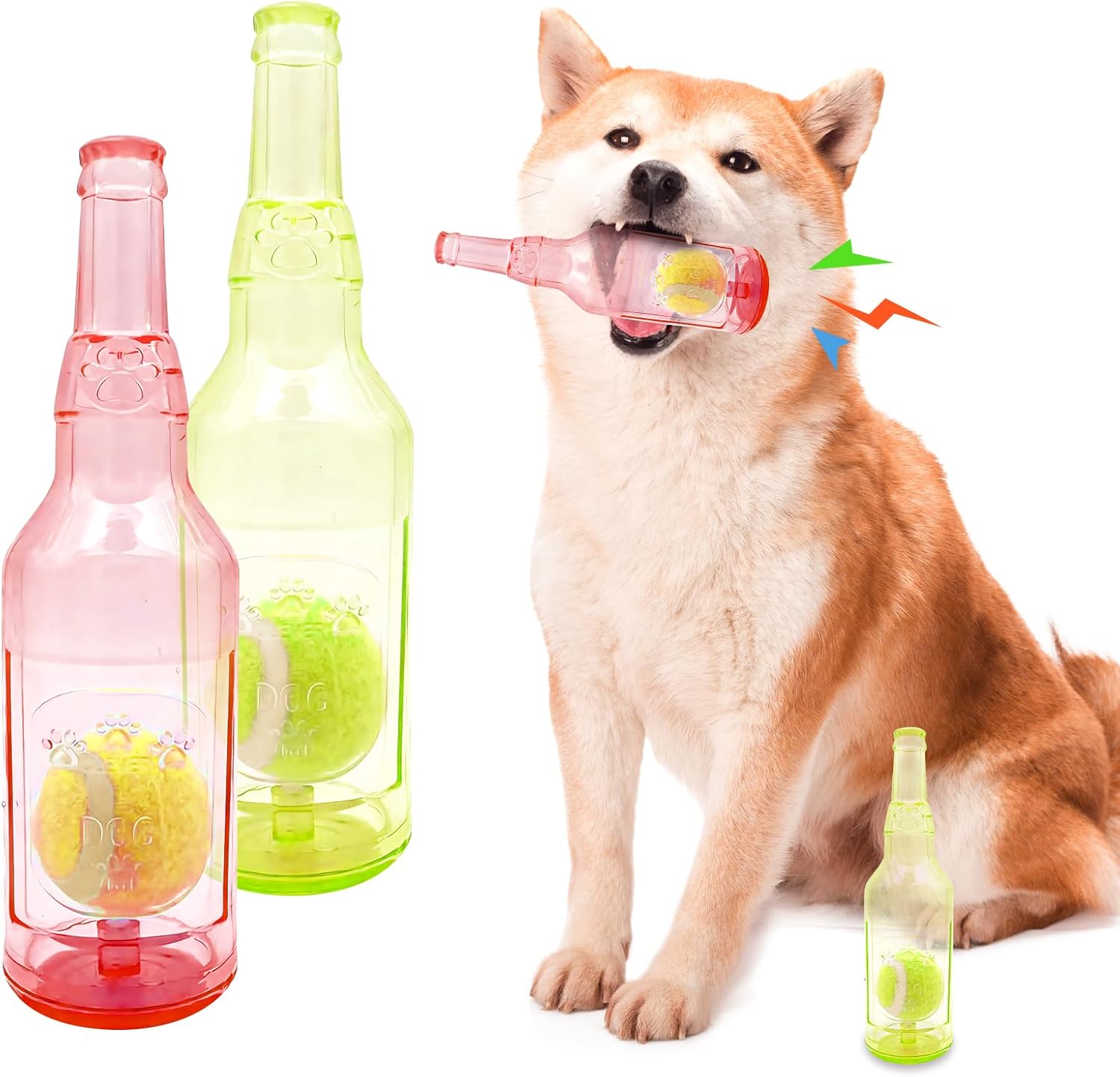 Juguete para perro con botella y sonido, 2 piezas, 7.7 pulgadas